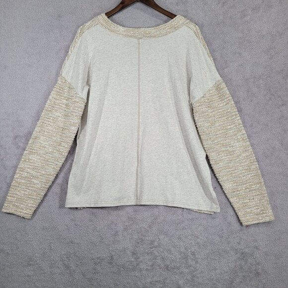 BKE Womens Beige Tweed Knit Sweater With Lace-Up V-Neck  L - Picture 2 of 7
